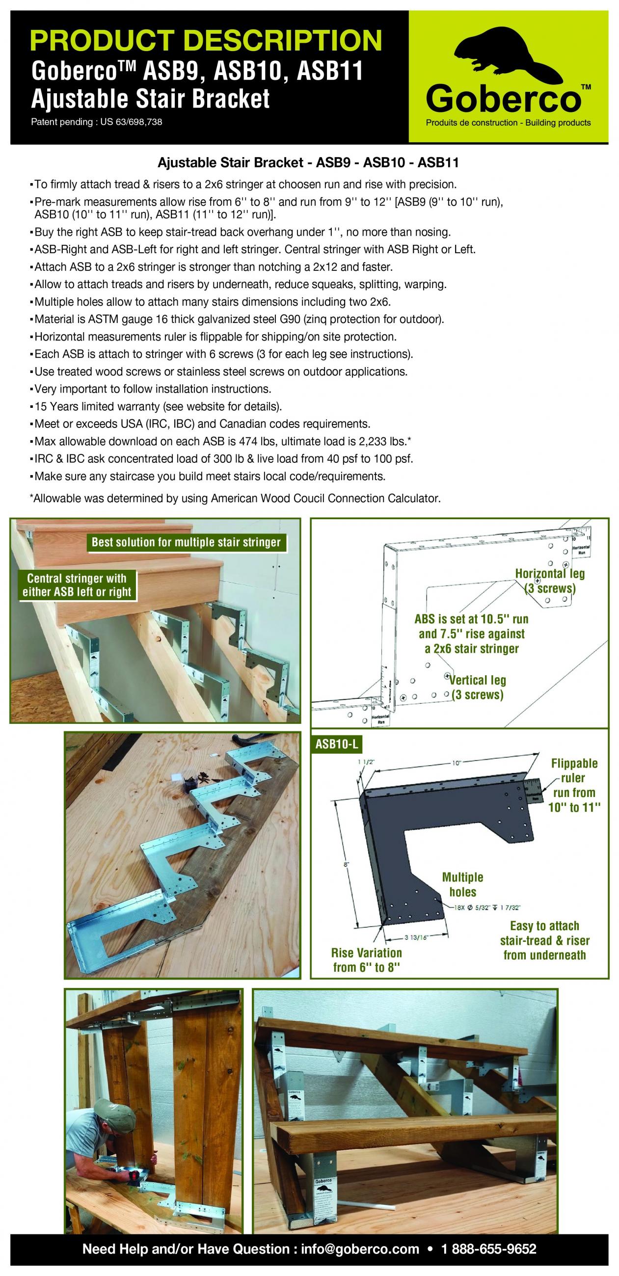 Goberco's Adjustable Stair Stinger Base Brackets descriptions
